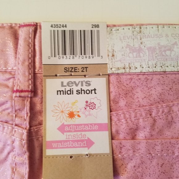 LEVIS Girls 2T & 3T Jacky Midi Adjust Waist Shorts Pink Stretch Denim New w Tags - Picture 4 of 7